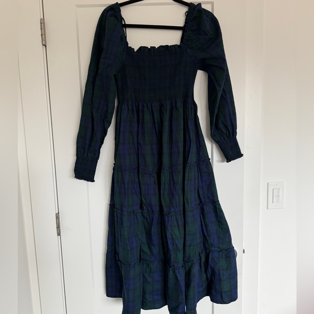 SOLD OUT, Hill House Naomi dress in Blackwatch tartan. Size M.
